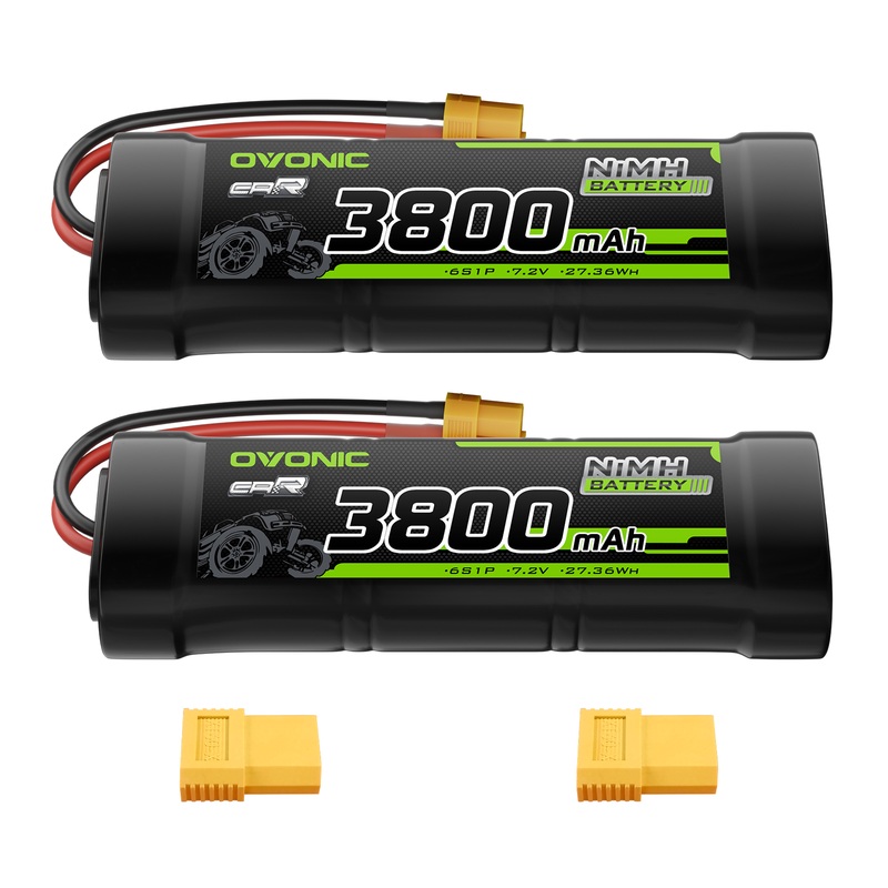 2 OVONIC 7.2V 3800mAh NiMH Battery Pack 6-Cell Flat with XT60 & TRX Plug for RC Cars & Trucks