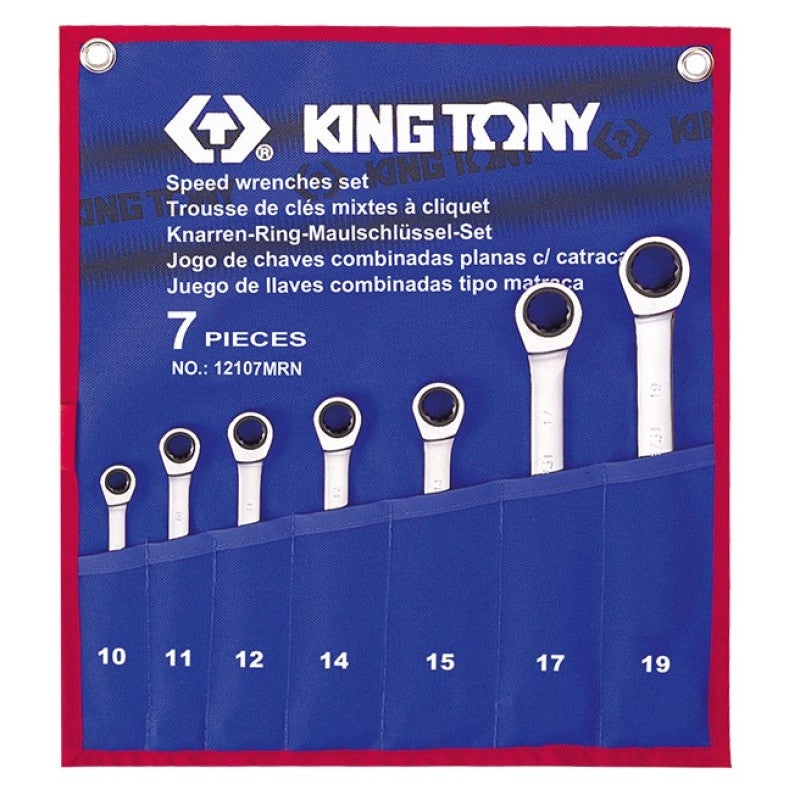 7-Piece Combination Wrench Set with Ratchet (10-19 mm) in Nylon Case by KING TONY