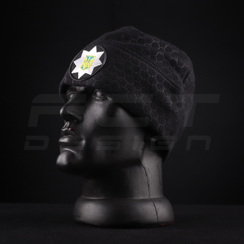 Black Hexagon Police Fleece Beanie with Badge