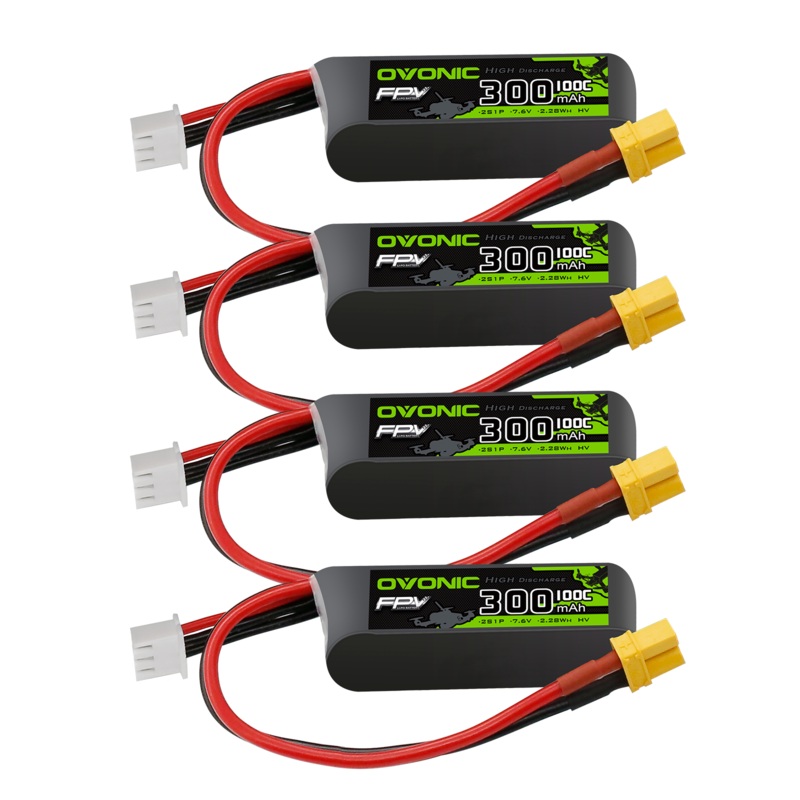 4OVONIC 2S Lipo Battery 300mAh 2S1P 100C 7.6V LiHV LiPo Battery with XT30 Plug for Tinywhoop 60mm-130mm Brushless FPV Drone