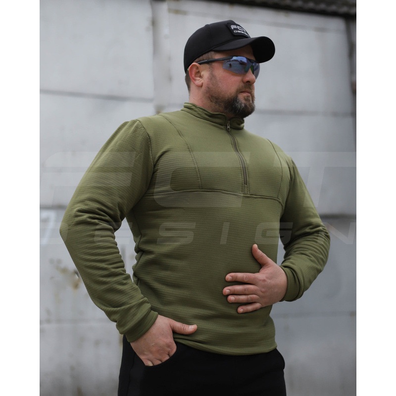 Urban Fleece Thermal Hoodie with Zippered Neck in Khaki