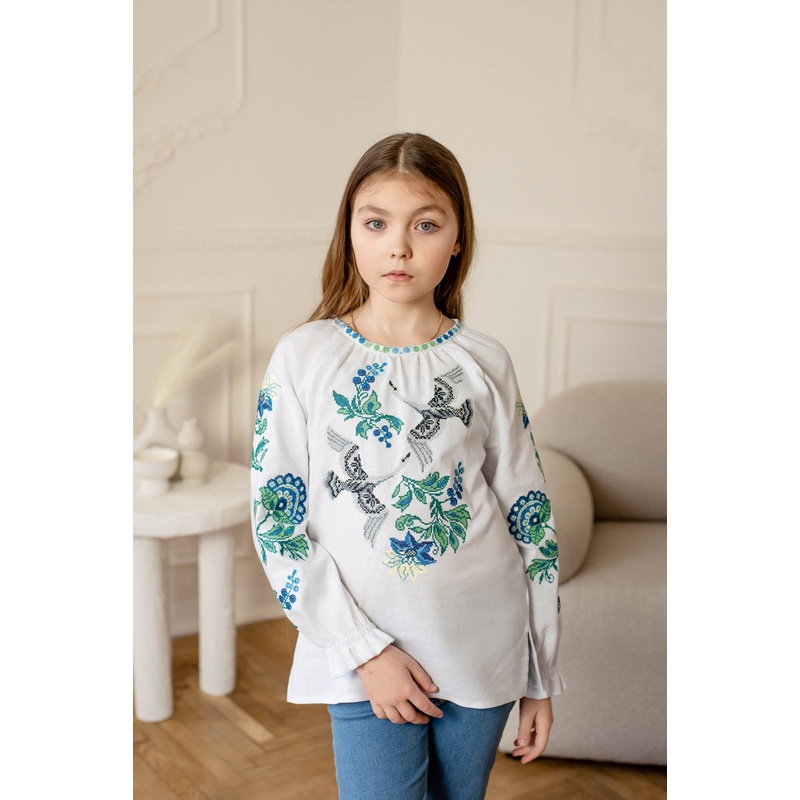 Embroidered Dress for Girls with Swans Design