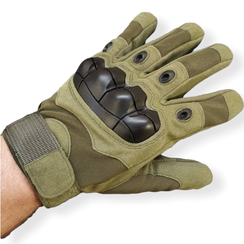 Full-Finger Rugged Gloves with Touchscreen Patches, Olive, XL