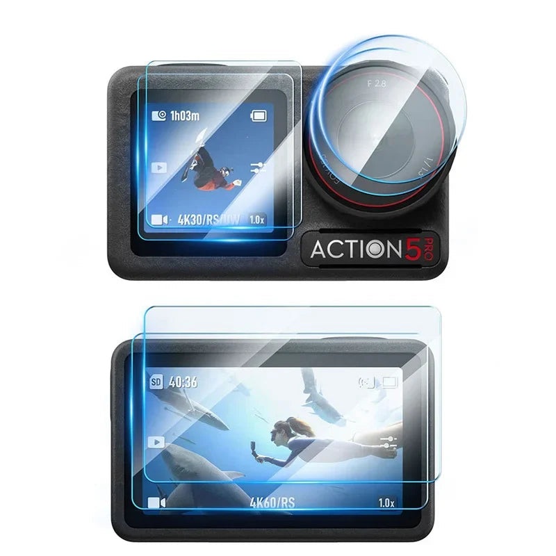 STARTRC Lens Protector for DJI Osmo Action 5 Pro 9H HD Tempered Glass Screen & Lens Film, Full Coverage, 2Set Kit