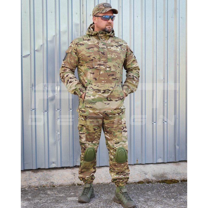 MultiCam Rugged Anorak Suit with Knee and Elbow Pads for All Seasons
