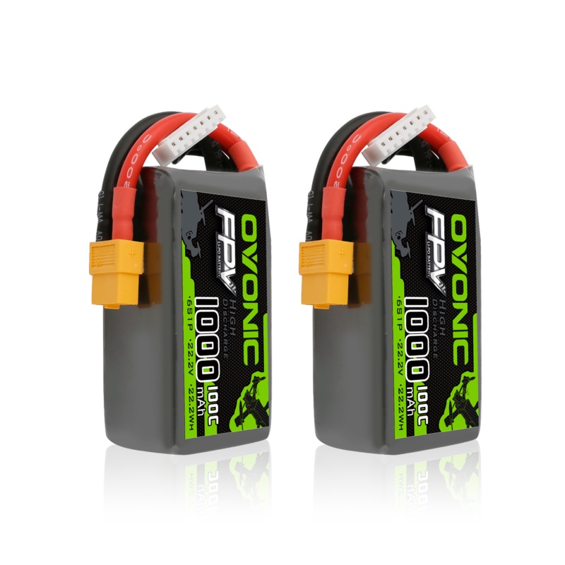 2OVONIC 22.2V 100C 1000mAh 6S LiPo Battery Pack with XT60 Plug for 5-6 inch FPV Freestyle Drone