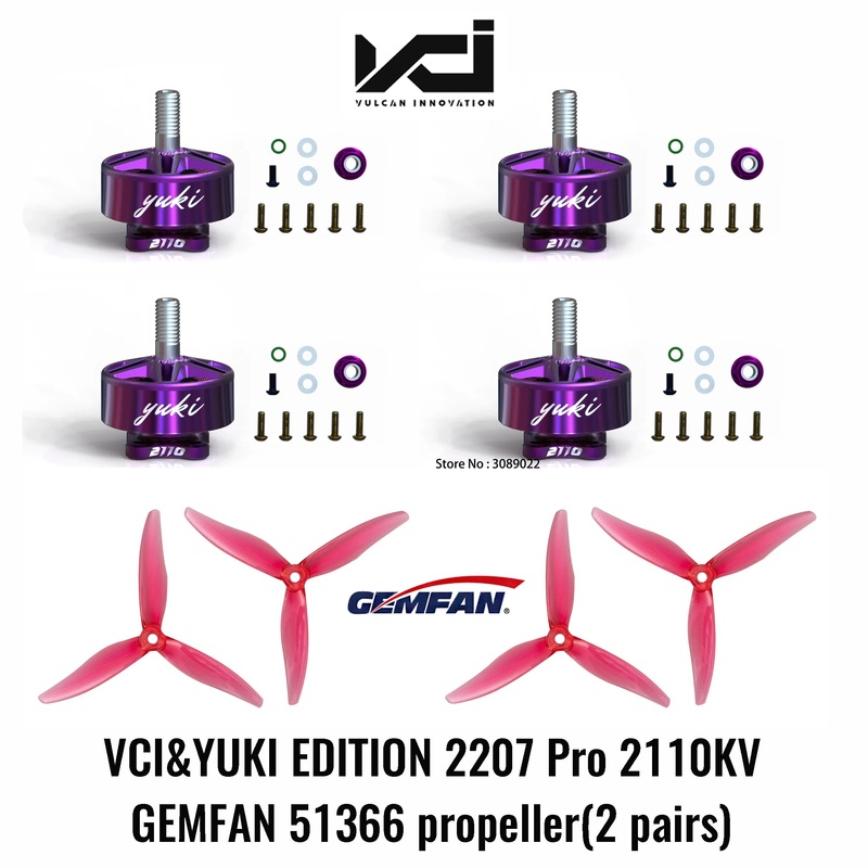 VCI HOBBY 2207 Pro 2110KV YUKI Edition 6S Brushless Motor CW/CCW for FPV Racing Freestyle Drones with GEMFAN 51466 Props 4 pcs 2110KV