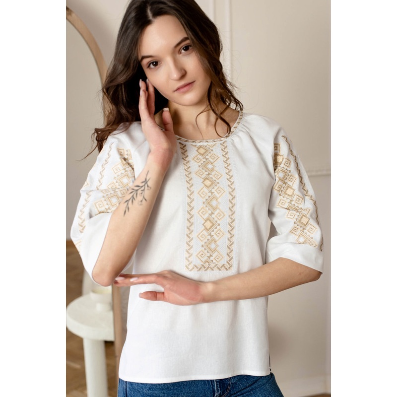 Women's Ukrainian Embroidered Shirt with 3/4 Sleeves