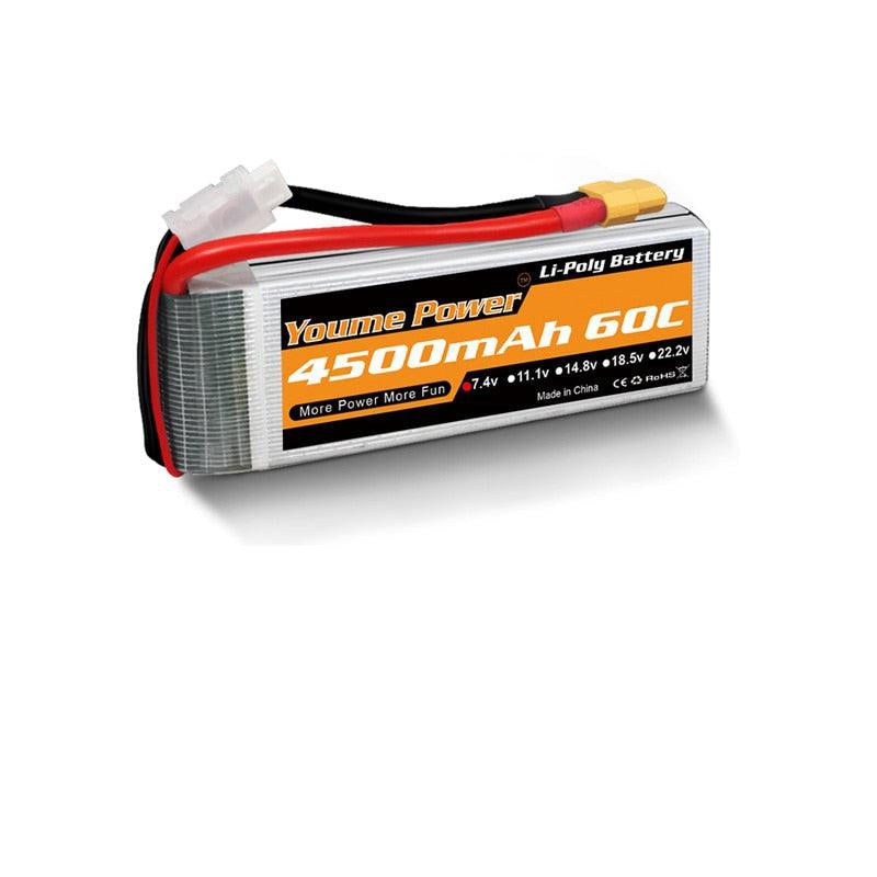 Youme 2S Lipo Battery 7.4V 4500mah - 50C XT60 T XT90 XT150 EC3 EC5 for FPV Drone RC Helicopter Airplane Boat Quadcopter 1PCS XT60