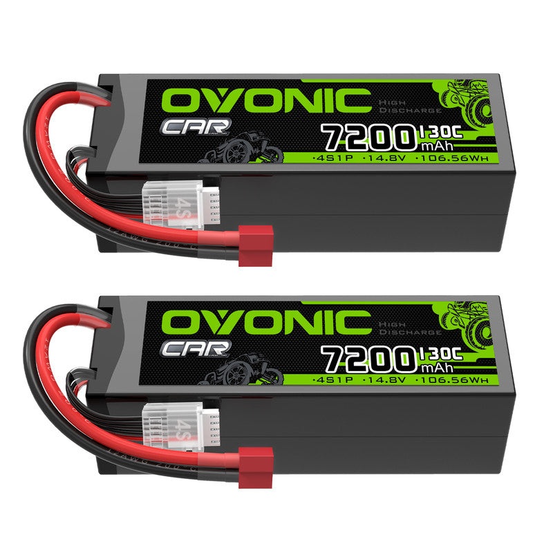 2 x OVONIC 4S 7200mAh 130C 14.8V Lipo Battery with T Plug for 1/10 1/8 Vehicles RC Car Truck