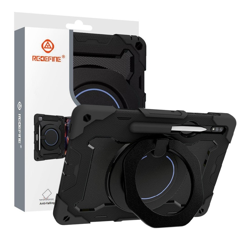 Armor Shockproof Handle Ring Rotation Case Cover for Samsung Galaxy Tab S9+ X810 / S9 FE+ X610 / S10+ X820 Black
