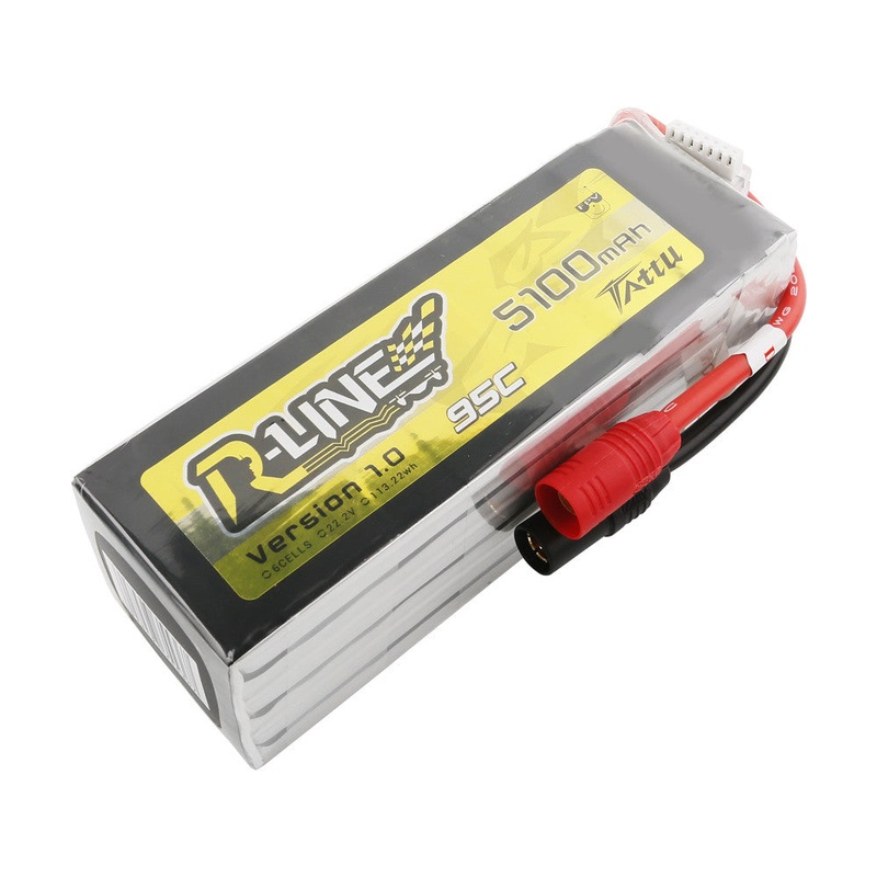 Tattu R-Line 5100mAh 6S 22.2V 95C LiPo Battery Pack with AS150 Plug, JST-XHR Balance (190C)