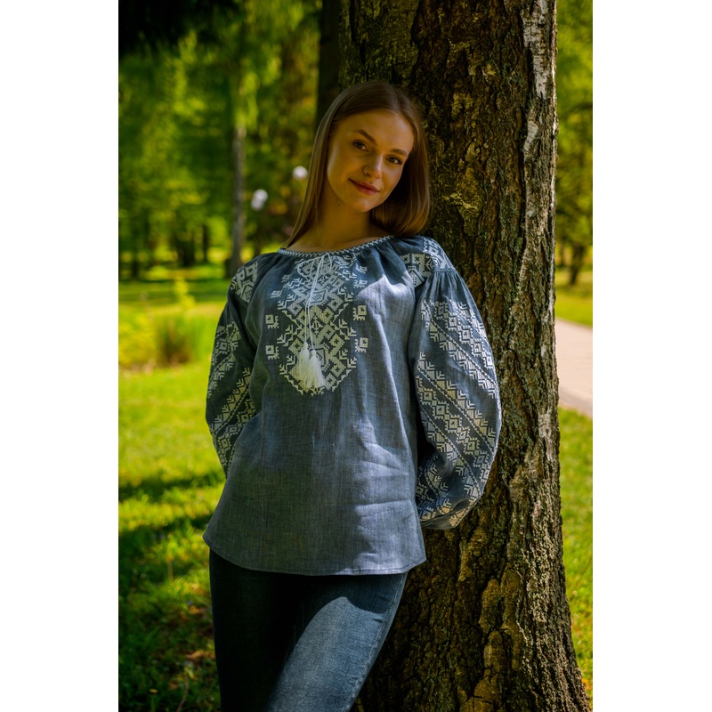 Women's Long Sleeve Linen-Denim Blouse "Dawn"