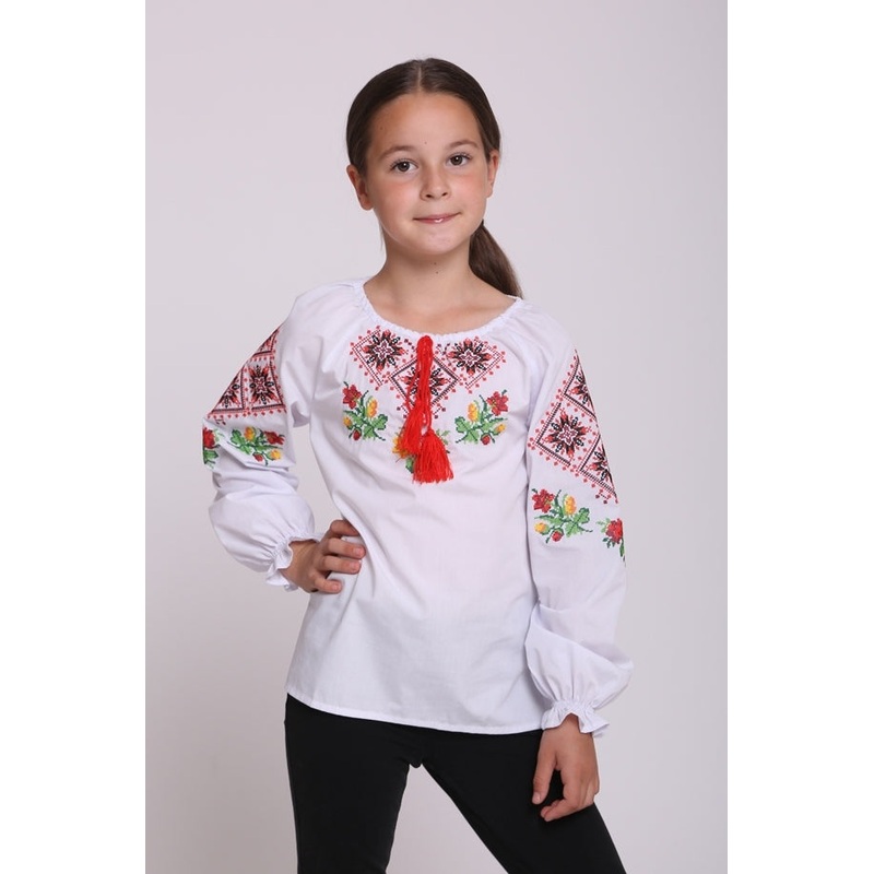 Girl's Embroidered Blouse with Diamond Pattern