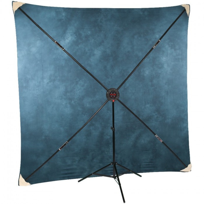 Studio-Assets 8 x 8' PXB Portable X-frame Background System with Executive Blue Muslin