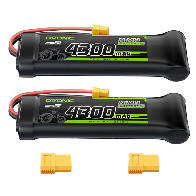 2 OVONIC 8.4V 4300mAh NiMH Battery Pack 7-Cell Flat with XT60 & TRX Plug for RC Cars