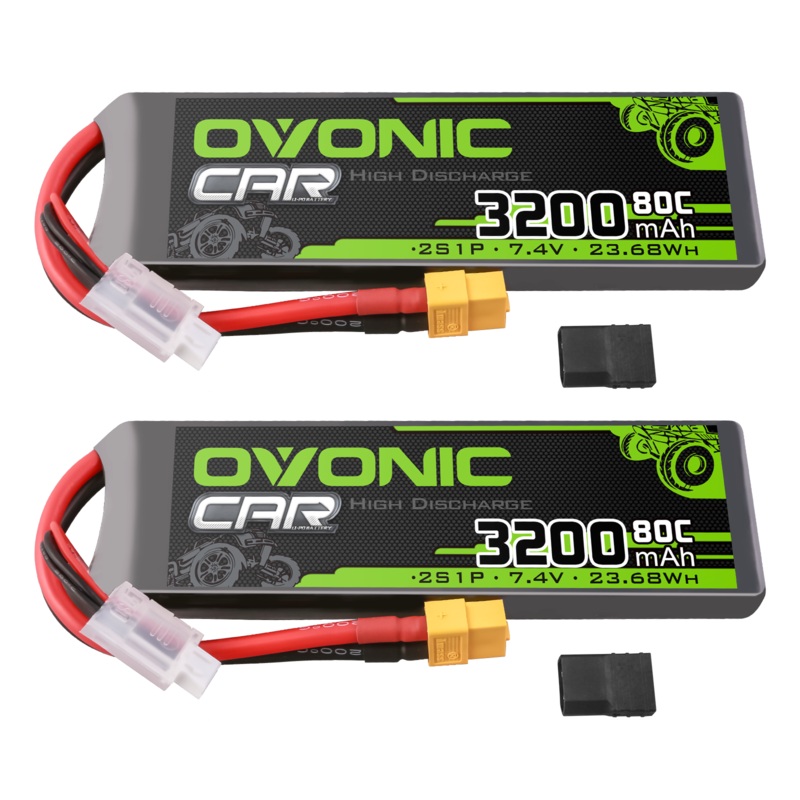 2 OVONIC 2S 80C 7.4V 3200mAh LiPo Battery Pack With XT60+TRA Plug for RC Car Truck Boat