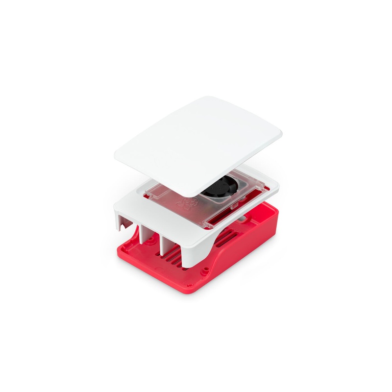 Raspberry Pi Official Case with Fan for Pi 5, Red/White Enhanced Thermal Design, Variable-Speed Fan, Pi 5 PCB Connector