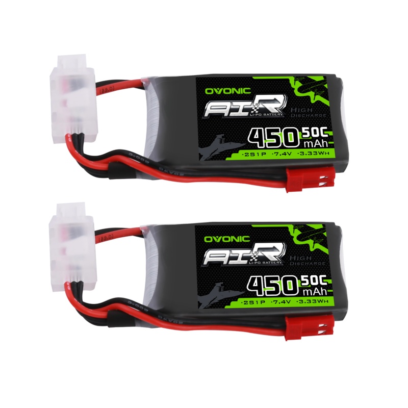 2OVONIC 2S LiPo Battery 450mAh 50C 7.4V with JST Plug for Mini FPV Drone Small Helicopter RC Airplane