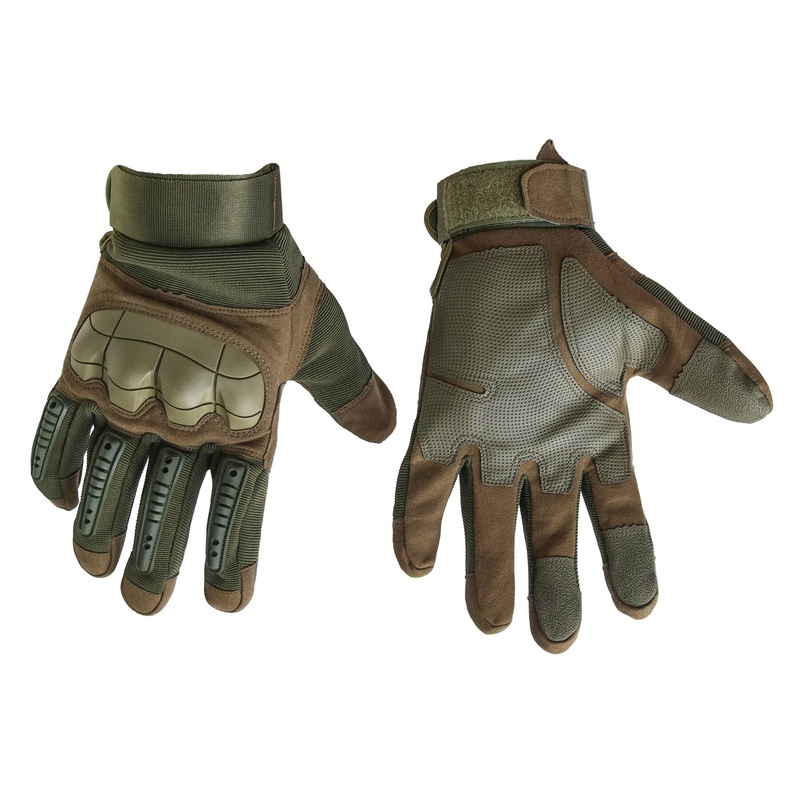 Olive Full-Finger Touchscreen Gloves with Rubber Knuckles