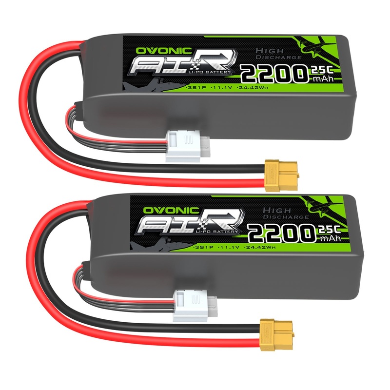 2Ovonic 3S Lipo Battery 2200mAh 25C 11.1V with XT60 for Dynam RC Plane Freewing Flamethrower