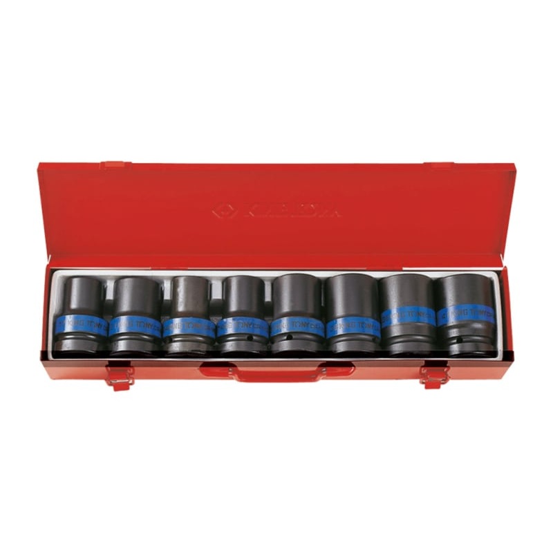 KING TONY 1" Long Impact Socket Set 24-41mm, 8 Pieces in Metal Case
