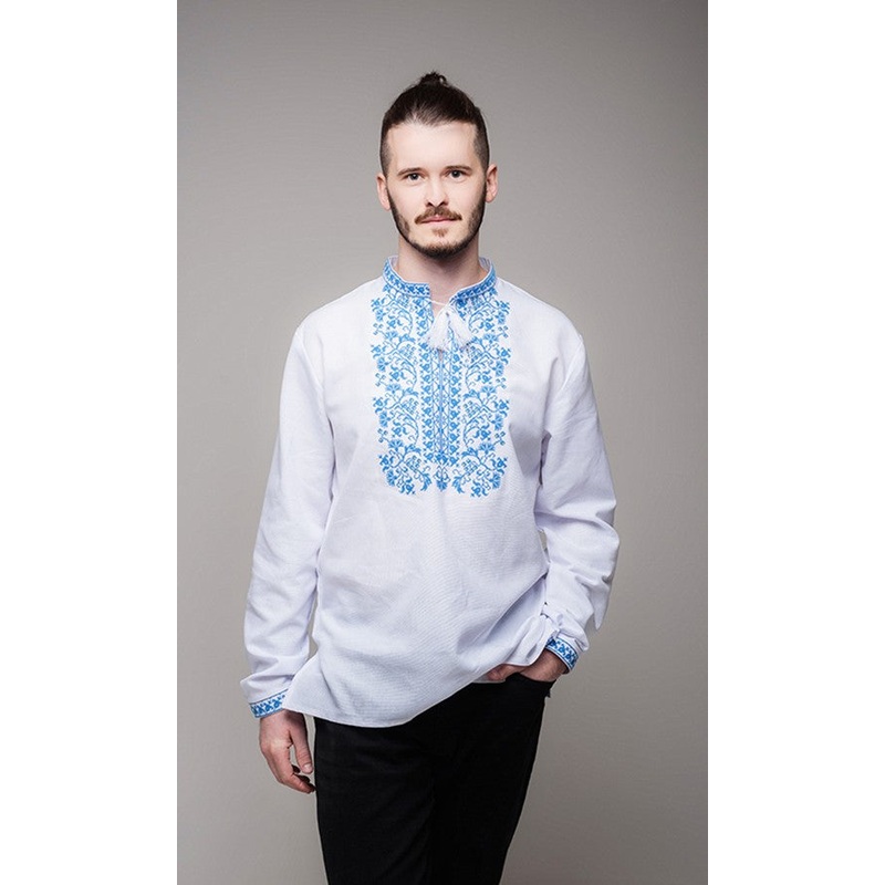 Men's Embroidered Shirt with Blue Pattern