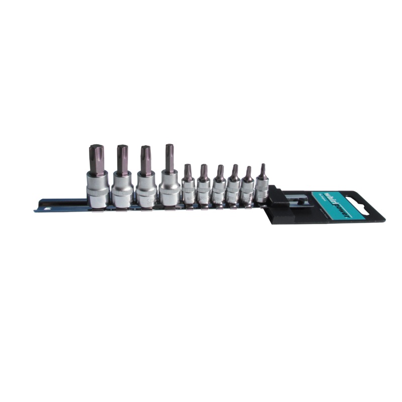 10-Piece Torx Socket Set with 1/4" and 3/8" Drive on Rails