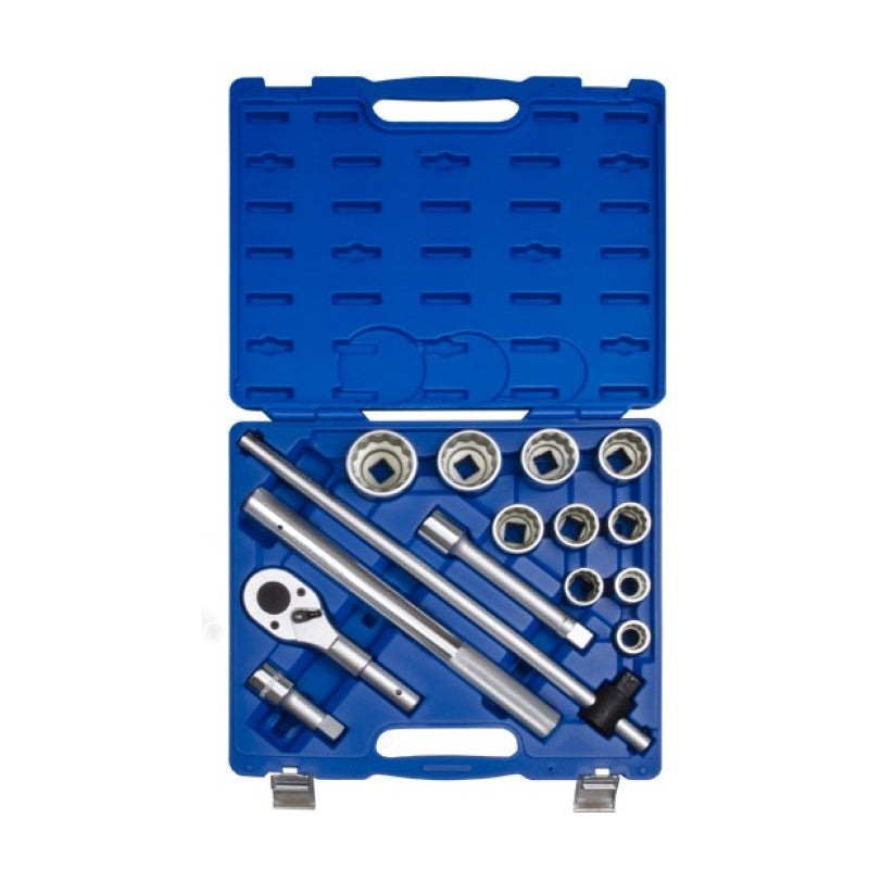 3/4" Socket Set, 12-Point, 14 Pieces, Sizes 22-50 mm in Plastic Case