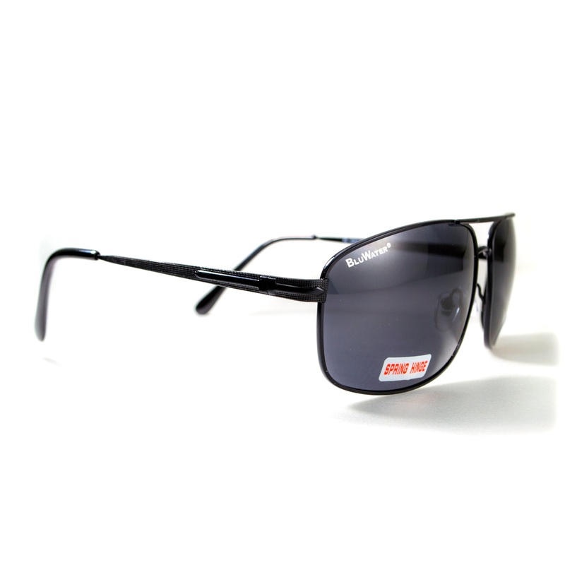 BluWater Navigator-2 Polarized Sunglasses in Black Metal Frame (Gray Lenses)