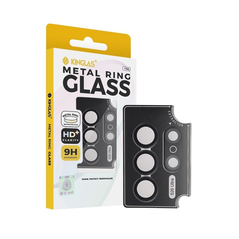Kinglas Metal Ring HD Tempered Glass Camera Lens Protector Film for SamSung Galaxy S26 Ultra Black