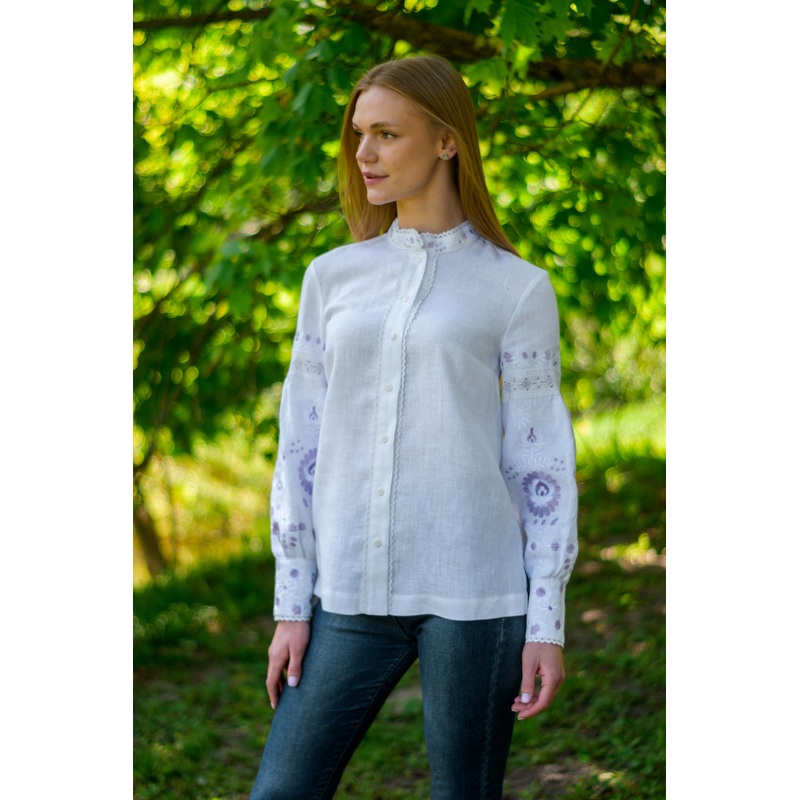 Women's Long Sleeve White Blouse with Lace "Pearl"