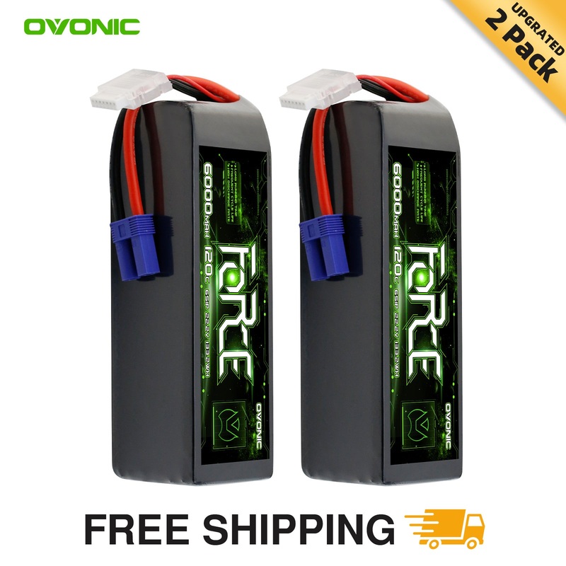 2-Pack Ovonic Force 6S 6000mAh 120C 22.2V LiPo Battery w/ EC5 Plug & Checker for Arrma Outcast, 90mm EDF Jet & Long Flight