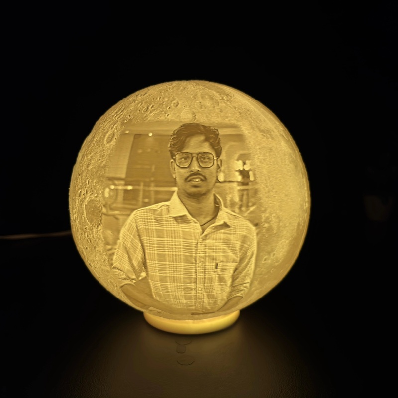 Lithophane Moon Light Lamp Custom 3D Print | Multicolor LED Night Lamp Gift | 3D Photo Moon Light