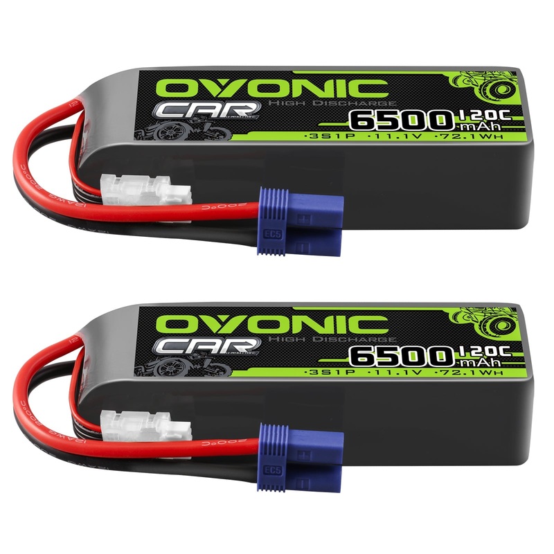 2 Pack Ovonic 120C 3S 6500mAh 11.1V LiPo Battery with EC5 Plug for Arrma 6S Felony, Mojave, Kraton