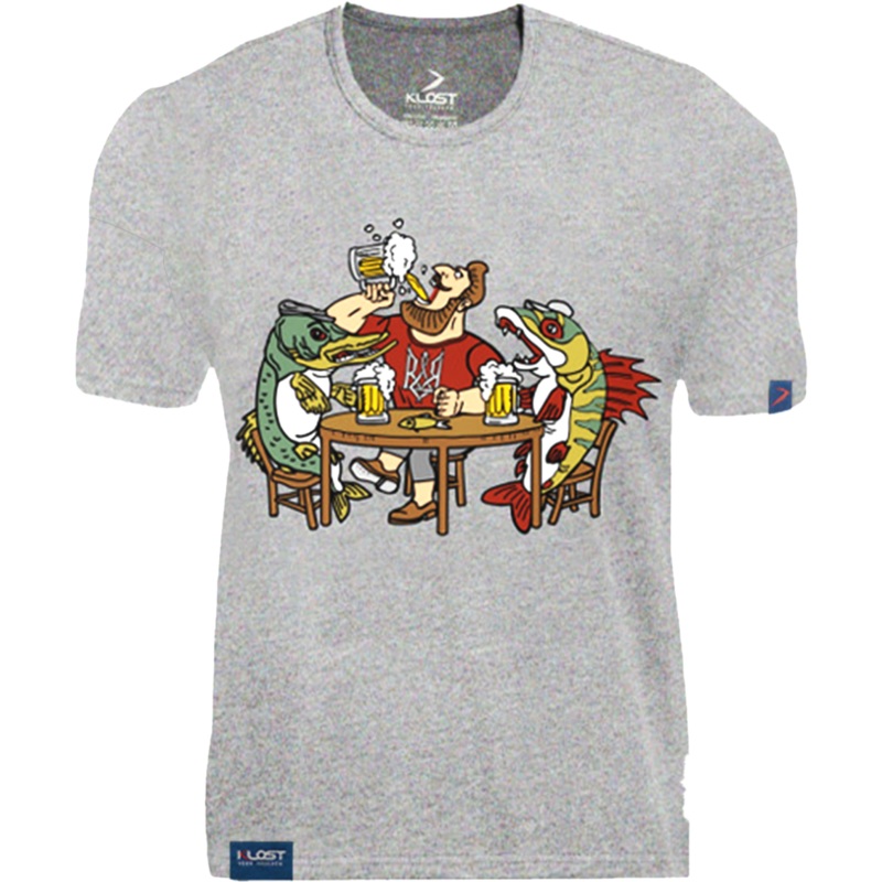 KLOST "Party with Fish" T-Shirt in Grey Melange, Size 6XL