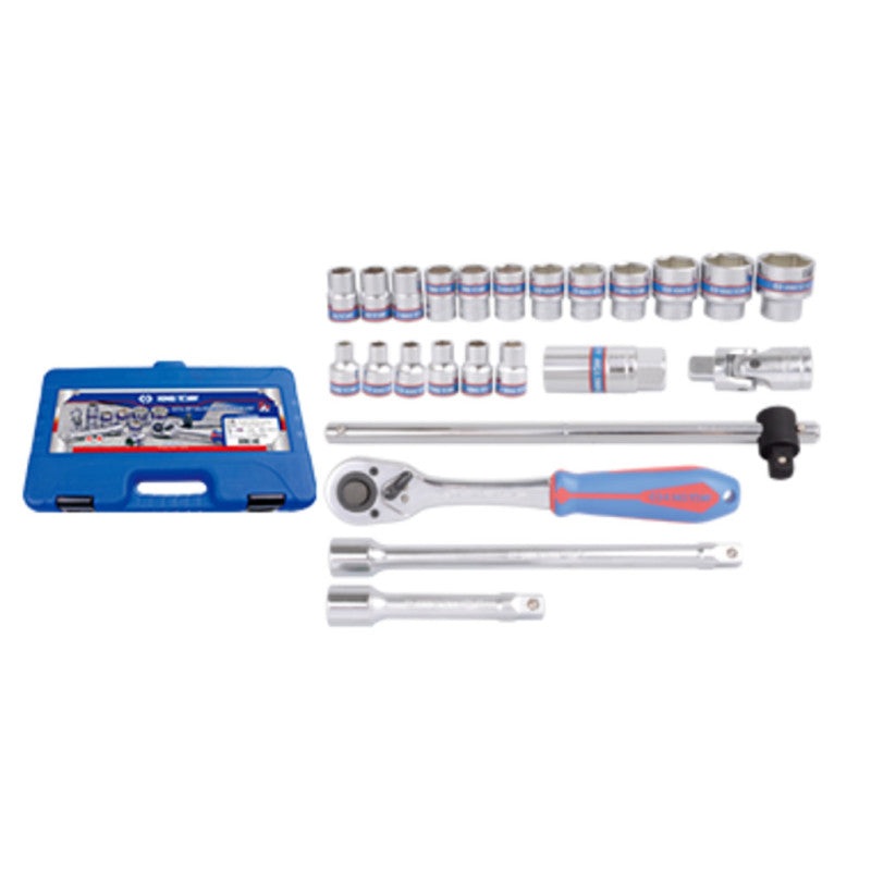 24-Piece 1/2" Drive 6-Point Socket Set 8-32mm with Plastic Case