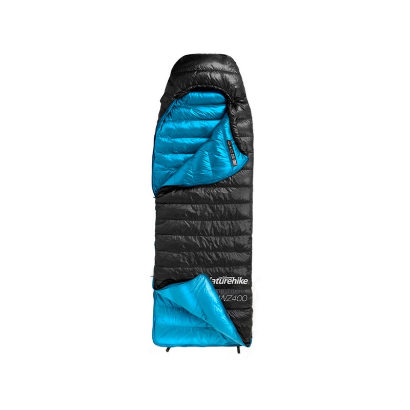 Naturehike CW400 Down Sleeping Bag, Size L, Black and Blue