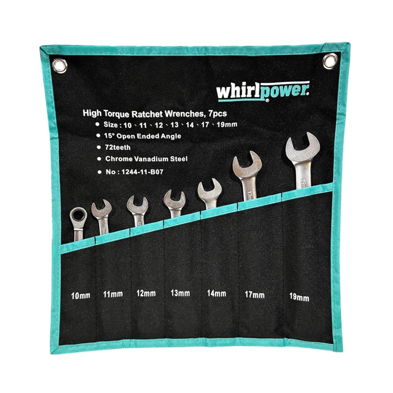 Ratchet Wrench Set 10-19mm, 7 Pieces with Pouch