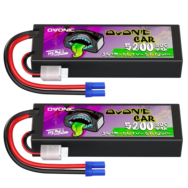 2 Ovonic Rebel 2.0 80C 3S 5200mAh 11.1V Hardcase Lipo Battery EC5 For Arrma Cars