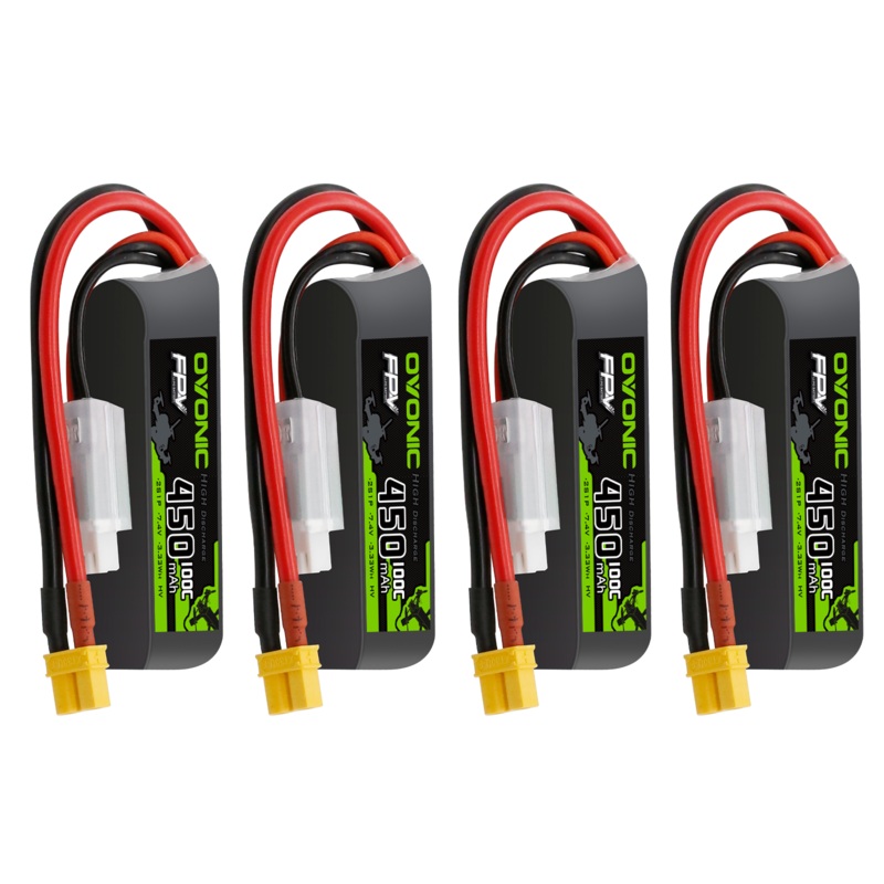 4OVONIC 2S Lipo Battery 450mAh 2S1P 100C 7.4V with XT30 Plug for Tinywhoop 2S Cinewhoop Brushless Whoop Drones