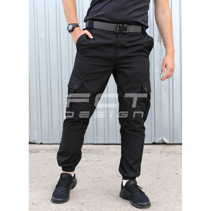 Black Rugged Summer Jogger Pants Size 58