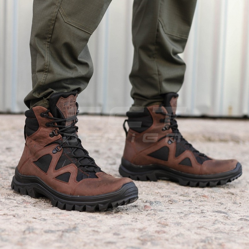 Sarmat Rugged Summer Boots in Crazy Brown Leather with Mesh