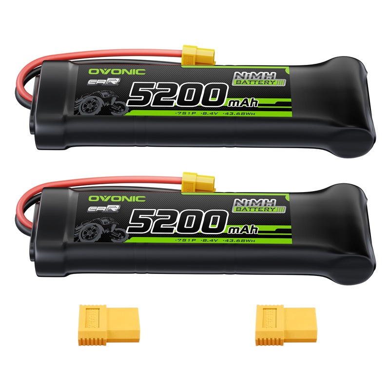 2 OVONIC 8.4V 5200mAh NiMH Battery Pack 7-Cell Flat with XT60 & TRX Plug for RC Vehicles