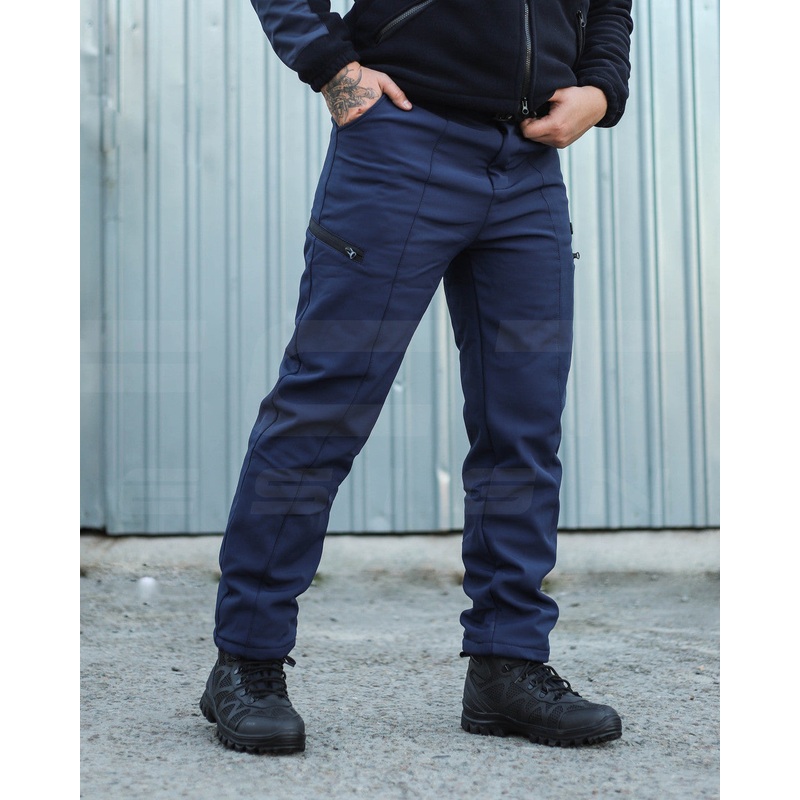 Men's Blue Softshell Thermal Fleece Winter Pants for Emergency Services