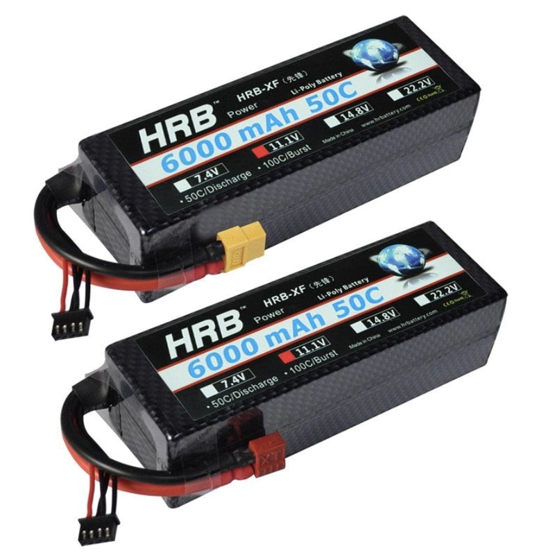 2PCS HRB 7.4V 2S 3S 4S Lipo Battery - 6000mah 7000mah 60C Hard Case T Plug XT60 Compatible with 1/8 1/10 Scale RC Car Drone FPV Helicopters Toys 2PCS-2S 6000 XT60