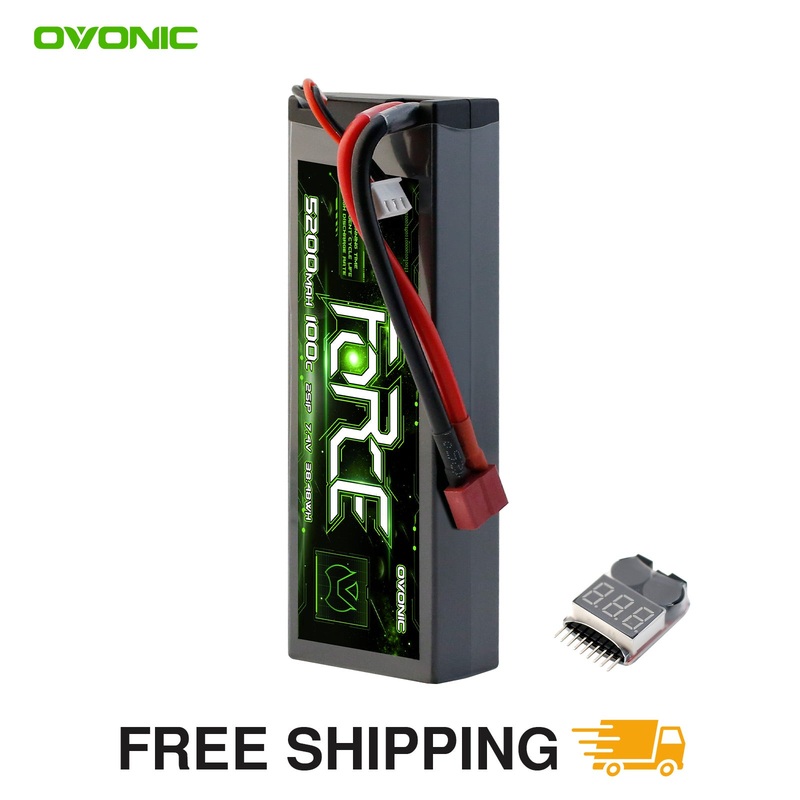 Ovonic Force 2S 5200mAh 100C 7.4V Hardcase LiPo w/ Deans Plug & Checker for 1/10 Short Course Truck & Race Buggy