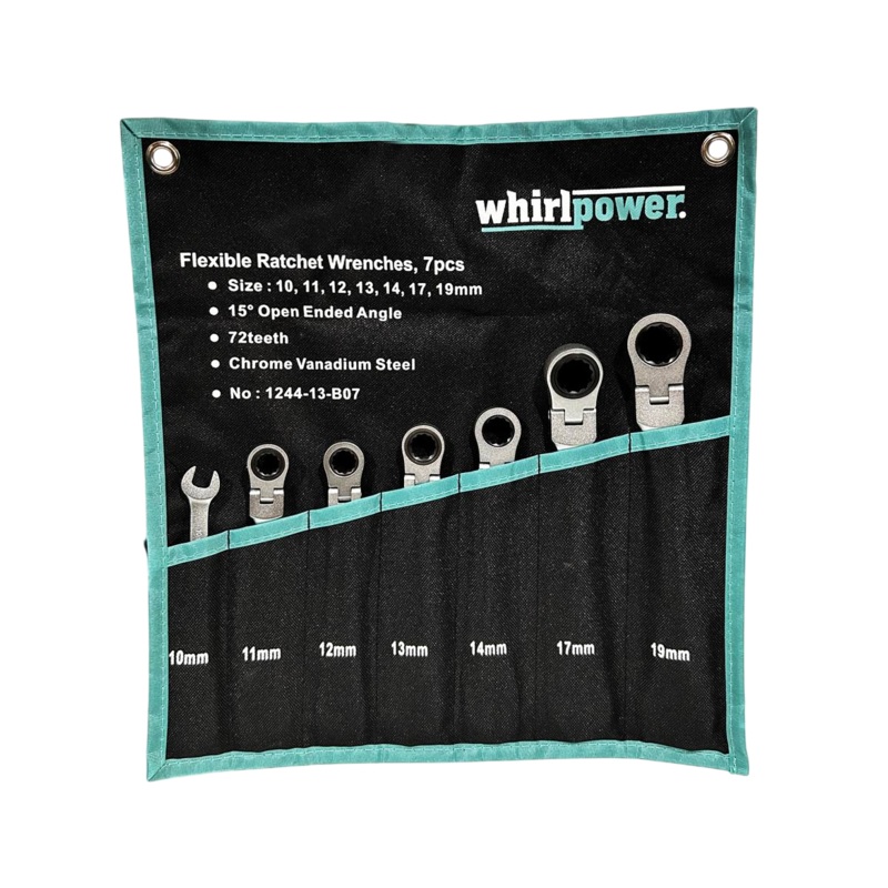 7-Piece 10-19mm Ratchet Wrench Set with Universal Joint and Case
