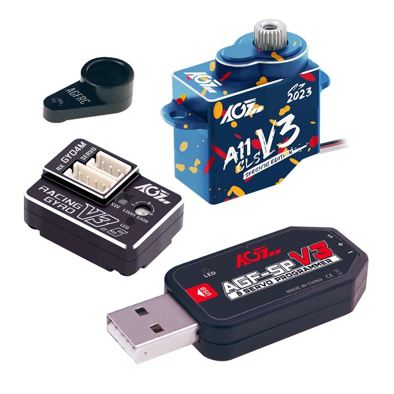 AGFRC A11CLS V3 Anniversary Edition - Programmable Super Speed 1.4KG Micro Coreless Servo Gyro V3.5 Kit For 1/24 1/18 Mini Z Car GY04M V3.5 Red