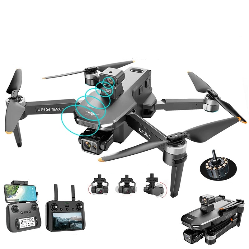 KF104 MAX2 Drone - 4K Camera 3-Axis Gimbal WIFI 360 Obstacle Avoidance Touch Screen Brushless GPS Drone 2B Bag Touch